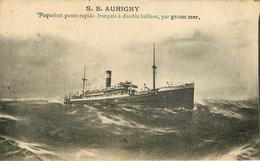 Bateaux - Paquebots - S.S. Aurigny - Paquebot Poste Rapide Français à Doubles Hélices Par Grosse Mer - état - Steamers