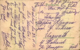 1918, Feldpostkarte Aus Strasburg Nch Ungerath B. Walsniel Mit Seltener Zensur ""Dülken P.K. Zu Befördern"". Heute Zu  V - Feldpost (franchigia Postale)