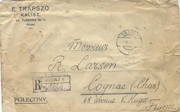 7-4-1923- Enveloppe RECC. De KALISZ  Affr. 2600 M ( 200 X 13) Pour La France ( Période D´inflation ) - Covers & Documents