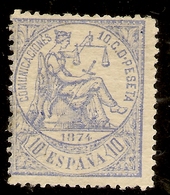 Edifil  145*   10 Céntimos Azul  Alegoría Justicia   1874   NL1068 - Used Stamps