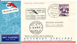 Austria First AUA Flight Cover Wien - Zürich 10-5-1958 - Erst- U. Sonderflugbriefe