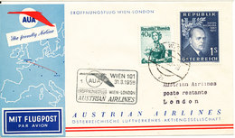 Austria First AUA Flight Cover Wien - London  31-3-1958 - Primi Voli