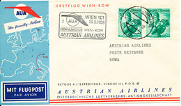 Austria First AUA Flight Cover Wien - Rome 28-6-1958 - Erst- U. Sonderflugbriefe