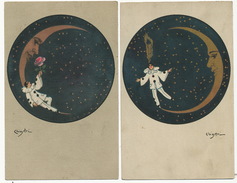 Chiostri 2 Cartes Art Nouveau Surrealisme Lune  Pierrot - Chiostri, Carlo