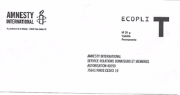 Prêt-à-poster. Enveloppe Réponse T. Ecopli. Amnesty International. - Cards/T Return Covers