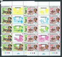 Tonga Niuafo´ou 1987 Red Cross Preventative Medicine Set Of 4 In Gutter Strips Of 10 With Labels Specimen O/P - Tonga (1970-...)