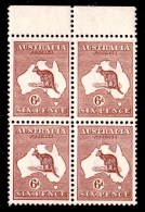 Australia 1923 Kangaroo 6d Chestnut 3rd Wmk Block Of 4, 3MNH, 1MVLH - Ongebruikt