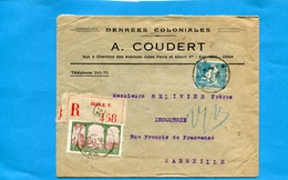 Marcophilie- Algérie -lettre-REC--commerciale A Coudert  Denrées Coloniales->Françe -cad " ORAN 1936-2 Stamps N° 51+80a - Brieven En Documenten