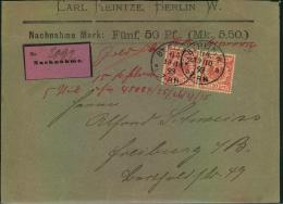 BERLIN W 64. 1893 Auf Nachnahmebrief Mit Waagerechtem Paar Krone/Adler Nach Freiburg I. B. - Machines à Affranchir (EMA)