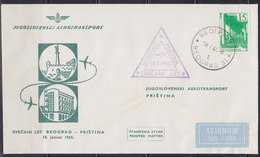 Yugoslavia 1965 (JAT) Festive Flight Beograd - Pristina, Airmail Cover - Luftpost