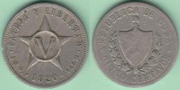 1920-MN-117 CUBA. KM 11.1 COPPER- NICKEL 5c STAR 1920. ESTRELLA RADIANTE. - Kuba