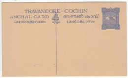 Travancore Cochin, Unused Postal Stationery, Postcard, British India Post Card. Elephant, Shell, Coneshell - Travancore-Cochin