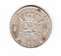 BELGIUM MORIN CAT N° 179a UNC 1887 (A72) - 1 Franc