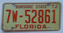 Plaque D'immatriculation - USA - Etat De Floride 1972 - - Number Plates