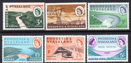 Rhodesia & Nyasaland 1960 Kariba Dam Set Of 6, MNH ( 5/- Very Lightly Hinged) - Rhodesia & Nyasaland (1954-1963)