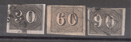 BRASIL / BRESIL / BRAZIL 1850 , Petits Chiffres , 3 Timbres Yvert N° 13 A , 14 A, 15 A Non Dentelés Obl, TB - Ungebraucht