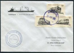 1990 Turkey Ship Trains Cover. M/V AKDBNIZ - Lettres & Documents