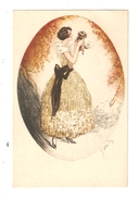 CPA Illustration J HARDY ( Type Art Nouveau ) Femme Tenant Un Chien Dans Une Forme Ovoïde - Sonstige & Ohne Zuordnung