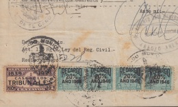 REP-178 CUBA REPUBLICA REVENUE (LG-1163) 5c (4) TIMBRE NACIONAL 1945 + CASA DE TRIBUNALES 1939. COMPLETE DOC - Strafport