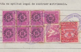 REP-180 CUBA REPUBLICA REVENUE (LG-1165) 10c (7) TIMBRE NACIONAL 1954 + PALACIO DE JUSTICIA. COMPLETE DOC - Strafport