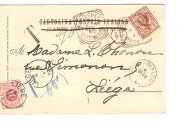 CP Italienne Sestri Levante Bordighera 1901 V.Liège C.d'arrivée + Griffe T&taxée 10 C + Ambt Erquelinnes-Liège 1 PR3798 - Ambulanti