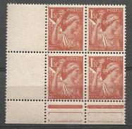 IRIS N° 652 BLOC DE 4  VARIETEE NEUF** LUXE SANS CHARNIERE / MNH - 1939-44 Iris