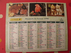 Calendrier Illustré En Carton De 1998. Almanach Des PTT Postes Facteur. Obetrhur. écureuil Chat Cheval Chien Faon - Grand Format : 1991-00