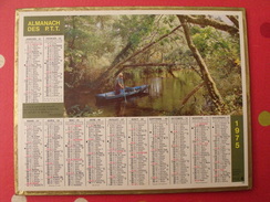 Calendrier Illustré En Carton De 1975. Almanach Des PTT Postes Facteur. Rivière Barque Courant D'huchet - Big : 1971-80