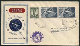 1959 Australia , Primo Volo First Fly Erstflug Qantas Inaugural Flight Round The World, Timbro Di Arrivo - Brieven En Documenten