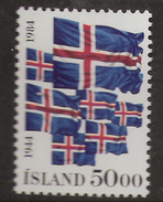 Iceland Island 1984 40 Years Republic Of Iceland, Flags, MI 617, MNH(**) - Nuevos