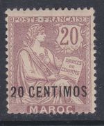 Maroc N° 13 * Valeur En Monnaie Espagnole En Surcharge, Partie De Série : 20 C. Sur 20 C.  Trace De Charnière Sinon TB - Ungebraucht