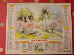 Calendrier Illustré En Carton De 1990. Almanach Des PTT Postes Facteur.aquarelle D'ogier - Groot Formaat: 1981-90