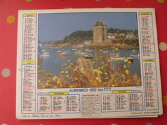 Calendrier Illustré En Carton De 1987. Almanach Des PTT Postes Facteur. Saint-malo, Porquerolles - Tamaño Grande : 1981-90