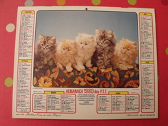 Calendrier Illustré En Carton De 1980. Almanach Des PTT Postes Facteur. Chien Chat - Grand Format : 1971-80