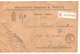 Lettre De L'Adm.Communale De Bassily En Franchise Recommandée C.Bassily 4/11/1919 V.Enghien C.d'arrivée PR3819 - Zonder Portkosten