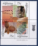 ARGENTINE ARGENTINA 1995        Arts     Peinture Rupestre, Masque De Pierre, Vase Et Statue   Block 4v. - Unused Stamps
