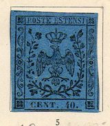 ITALIE (Anciens états) - 1852 - MODENE (Duché) - N° 5A - 40 C. Bleu Foncé - Modena