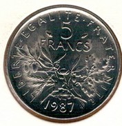 Nu-France - 5 Francs Semeuse Nickel 1987, Ve République, SUP - 5 Francs