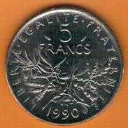 Nu-France - 5 Francs Semeuse Nickel 1990, Ve République, SUP - 5 Francs