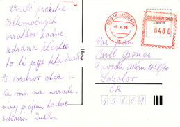 L1976 - Slovakia (1995) 049 18 Lubenik (post Office Franking Machine) Postcard (to Czech Rep.); Tariff. 4,00 SKK - Cartas & Documentos