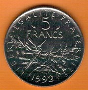 Nu-France - 5 Francs Semeuse Nickel 1992, Ve République TTB - 5 Francs