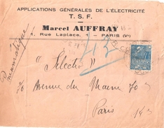 3679 PARIS 91 Cujas Pneumatique Lettre Entête Electricité TSF M. AUFFRAY Ob 26 1 1931 1,50 F Fashi 1931 Yv 273 - Briefe U. Dokumente