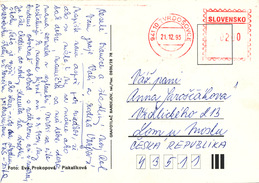 L1987 - Slovakia (1993) 941 10 Tvrdosovce (post Office Franking Machine) Postcard (to Czech Rep.); Tariff: 2,00 SKK - Covers & Documents