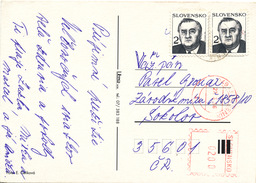 L1991 - Slovakia (1996) 049 13 Lobenik (post Office Franking Machine) Postcard (to Czech Rep.); Tariff: 2,00 + 4,00 SKK - Covers & Documents