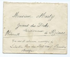 2414 Lettre Cachet Pézenas 34 Marty Gérant Des Docks Méridionaux Convoyeur Ax Les Thermes à Toulouse Labarthe Pamiers 09 - 1877-1920: Periodo Semi Moderno