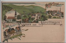 Gruss Aus Grellingen - Schulhaus, Kirche, Papierfabrik, Dorf - Litho - Altri & Non Classificati