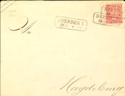 1 Gr. Rosa A. Sachsen 3 Ngr. Braun GS-Umschlag, Großes Format, Mit Ra2 "DRESDEN 1" Nach Magdeburg,... - Autres & Non Classés