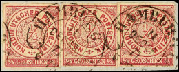 1/4 Gr. Braunviolett, Drei Einzelstücke Zusammen Mit Zwei Abschlägen Hufeisenstempel "HAMBURG I.A. 11... - Otros & Sin Clasificación