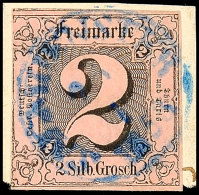 "SALMUENSTER 27 1 1853" - Tintenblauer K1, Lesbarer Abschlag Auf Briefstück Mit Dreiseitig Vollrandiger 2... - Otros & Sin Clasificación