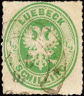 1/2 Sch. Dunkelgelblichgrün, Allseits Vollständiger Durchstich, Hufeisenstempel "LÜBECK 4 6 67"... - Lübeck